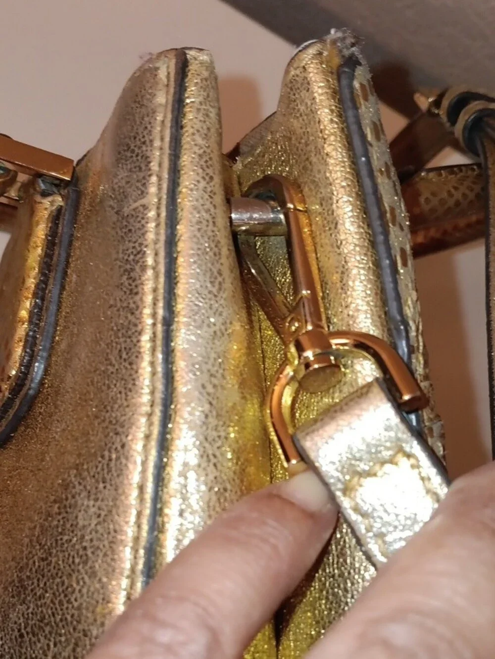 Michael Kors Small Metallic Gold Quilted Satchel with Shoulder Strap